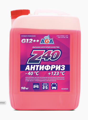 AGA-Z40 Антифриз -40С G12++ красный (10кг) AGA003Z