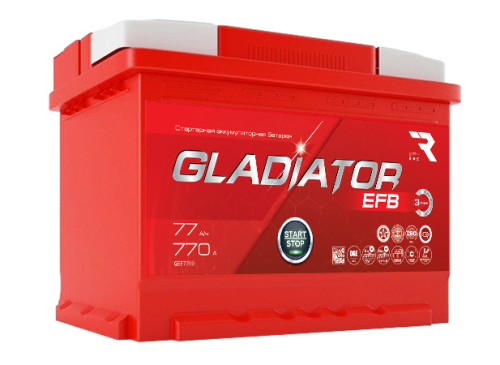 Аккумулятор GLADIATOR EFB 77Ah 770А (Start-Stop) пр. пол (+ -) 278x175x190 GEF7710
