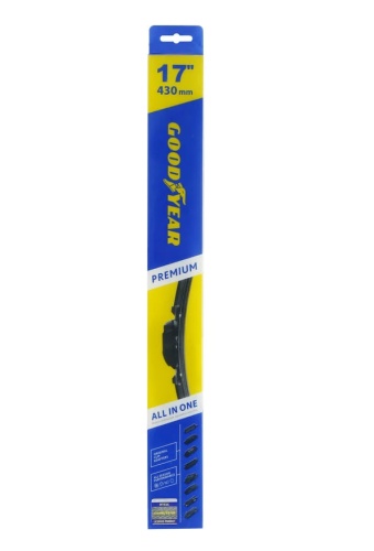 Бескаркасная щетка стеклоочистителя Goodyear PREMIUM 17"/43 cm всесезонная, 9 переходников GY000437