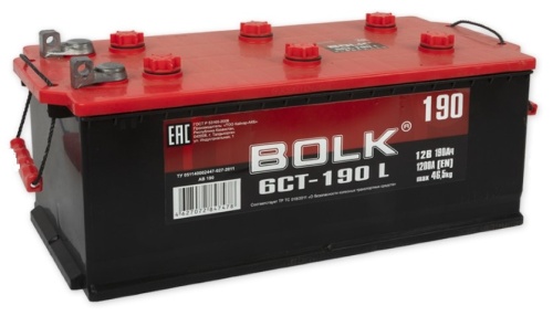 Аккумулятор BOLK Standart 190А/ч 1200A 12В 525-240-223 AB1901 прямая поляр(+ -). болт груз клеммы