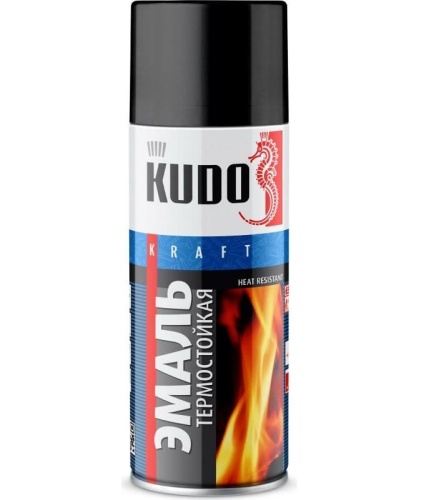 KUDO Краска спрей термостойкая черная 520 мл KU5002
