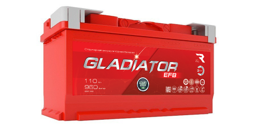 Аккумулятор GLADIATOR EFB 110Ah 960А (Start-Stop) об. пол (- +) 353x175x190