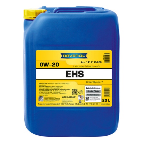 RAVENOL моторное масло EHS SAE 0W-20 (20л) 4014835858312