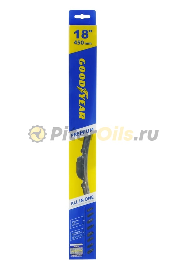 Бескаркасная щетка стеклоочистителя Goodyear PREMIUM 18"/45 cm всесезонная, 9 переходников GY000438