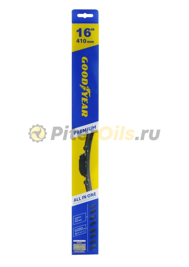 Бескаркасная щетка стеклоочистителя Goodyear PREMIUM 16"/41 cm всесезонная, 9 переходников GY000436