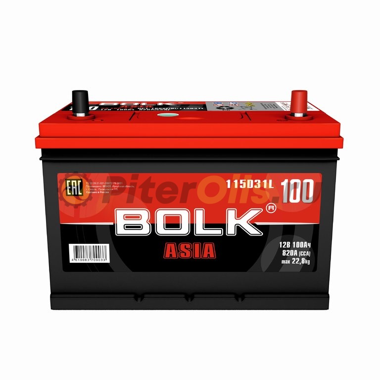 BOLK Аккумулятор ASIA 100 A/ч Обратная R+ 306х175х225 CCA 820A	BA 100-3-R