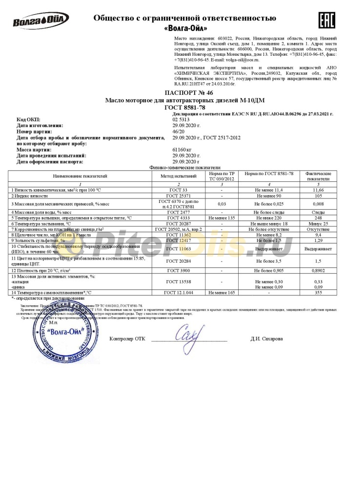 Волга-Ойл М10ДМ (20л) 800332