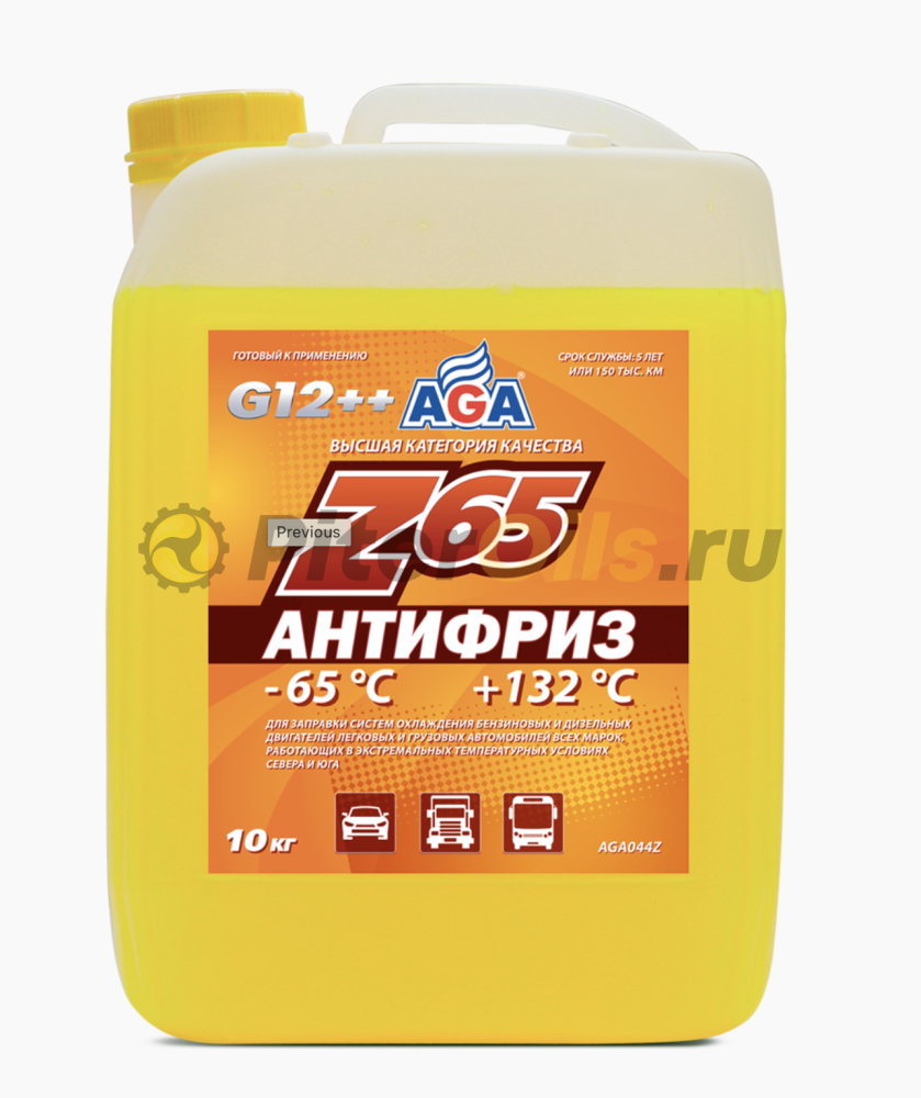 AGA-Z65 Антифриз -65С G12++ желтый 10 кг AGA044Z