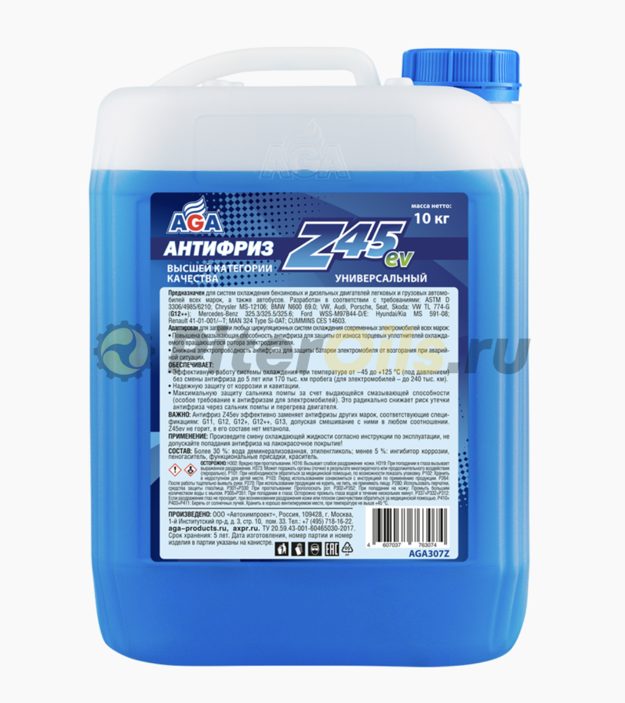 AGA-Z45EV Антифриз -45С G12++ синий 10кг AGA307Z