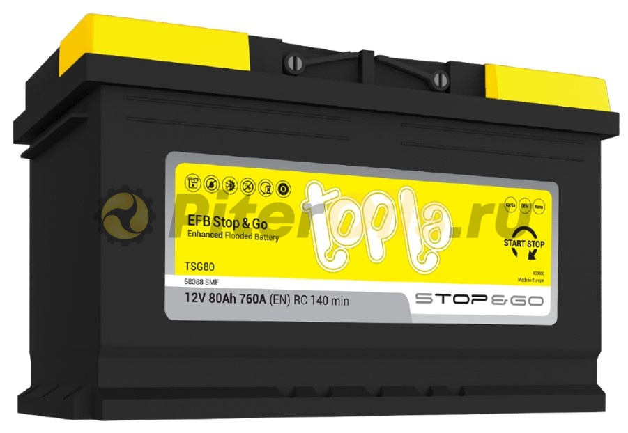 Аккумулятор Topla EFB 80Ah 760A об. пол. (- +) 315x175x190