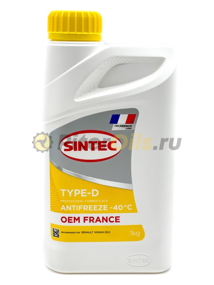 Антифриз Sintec Antifreeze OEM France Type-D yellow-40 (1кг) 6145013