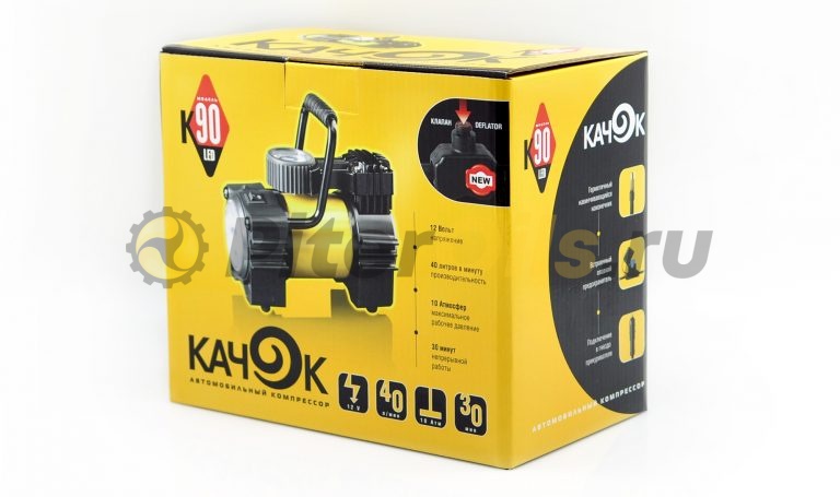 Компрессор с фонарем КАЧОК K90 LED 10 Атм. 40 л/мин. 12 А. 3м. 12 В. 