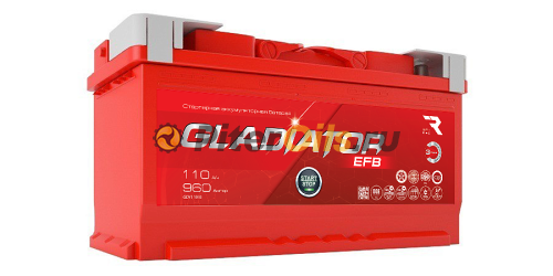 Аккумулятор GLADIATOR EFB 110Ah 960А (Start-Stop) об. пол (- +) 353x175x190