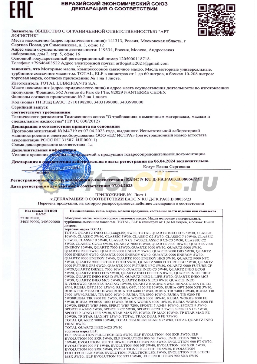 Моторное масло Total Quartz Ineo First 0W-30, 1л купить по низкой цене в  Калининграде и области