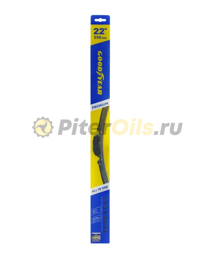 Бескаркасная щетка стеклоочистителя Goodyear PREMIUM 23"/58 cm всесезонная, 9 переходников GY000443