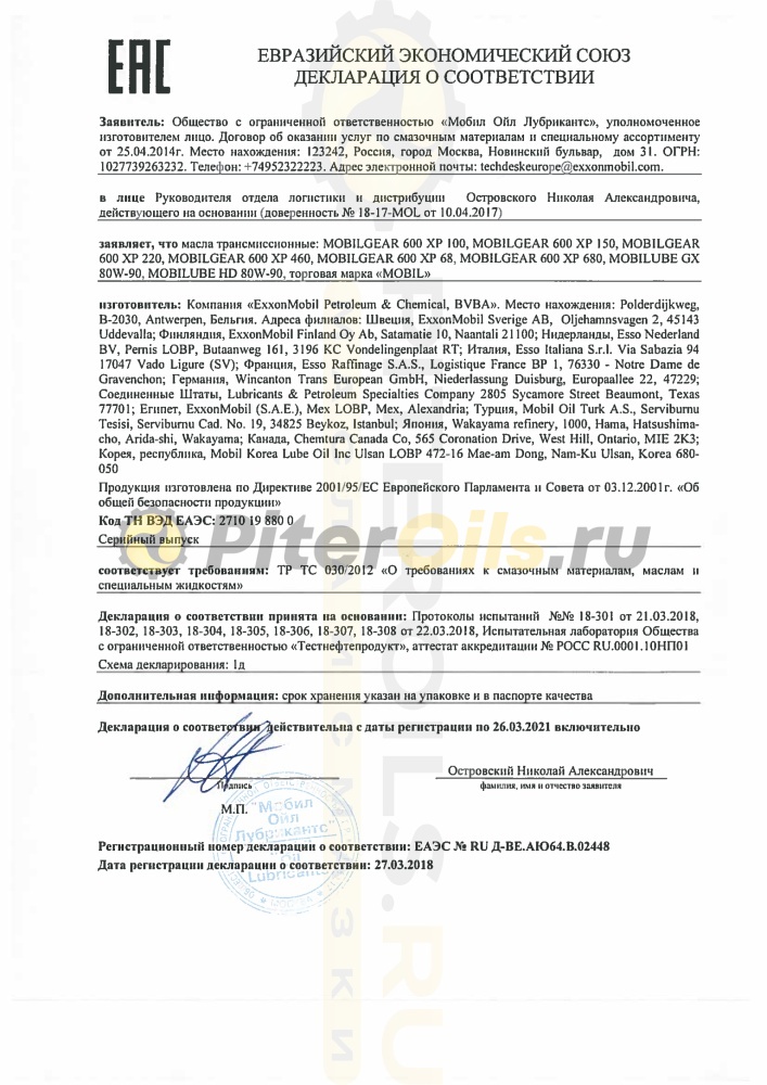 Mobil Mobilgear 600 XP 460 (20л) 149655/155760 Масло редукторное 