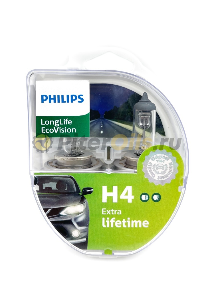 PHILIPS Лампа Longerlife Eco Vision 12V H4 60/55W 2 шт. 12342LLECOS2