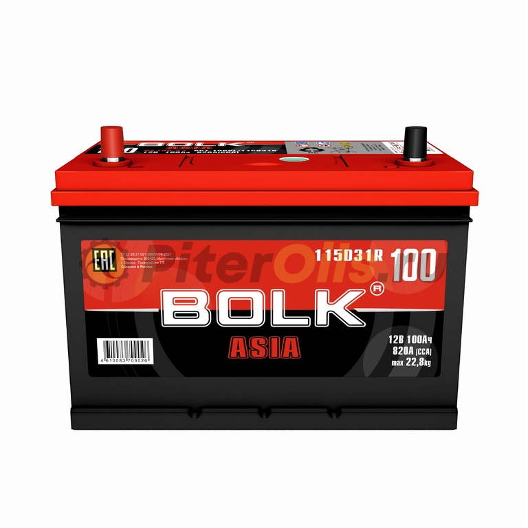 BOLK Аккумулятор ASIA  100 A/ч Прямая L+ 306х175х225 CCA 820A BA 100-3-L