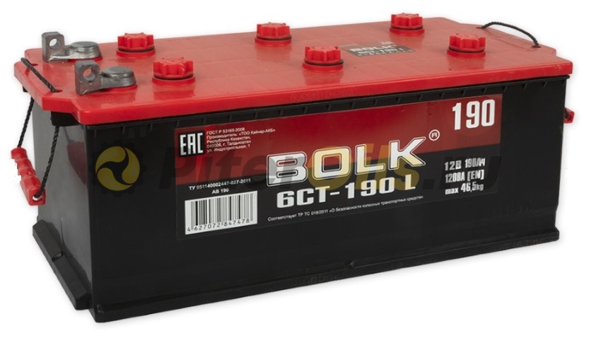 Аккумулятор BOLK Standart 190А/ч 1200A 12В 525-240-223 AB1901 прямая поляр(+ -). болт груз клеммы