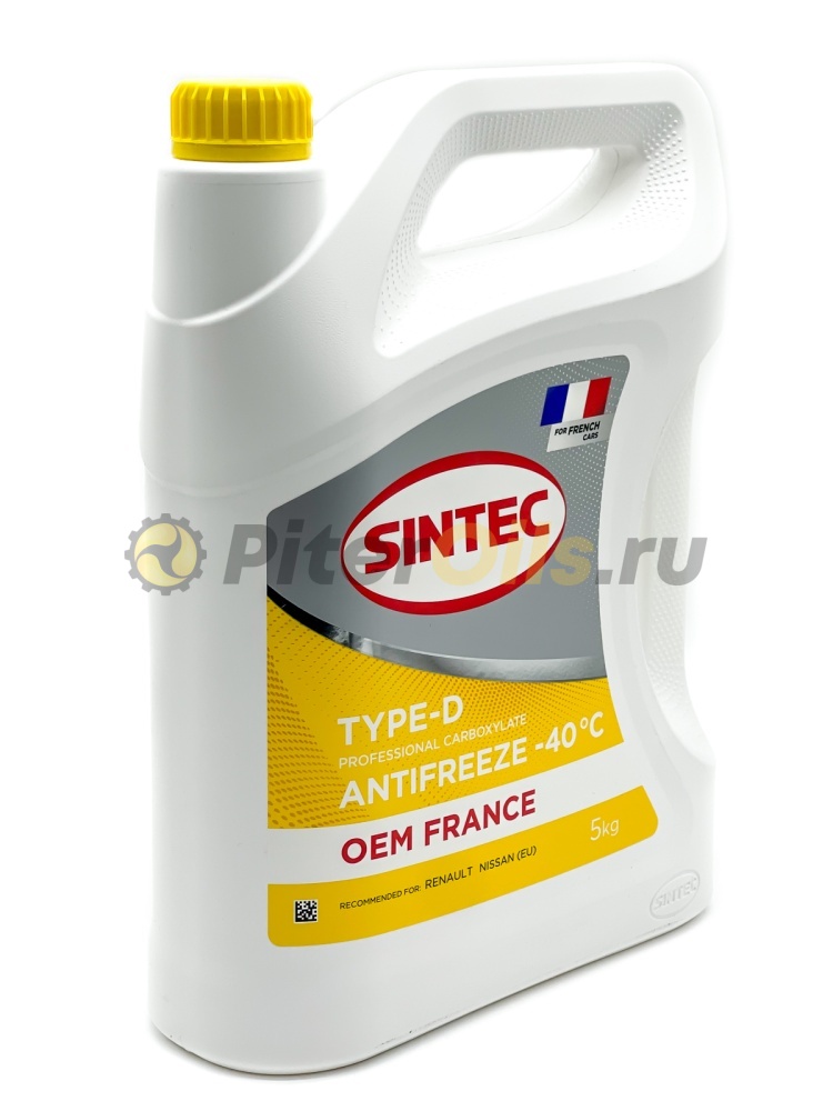 Антифриз Sintec Antifreeze OEM France Type-D yellow-40 (5кг) 6145014