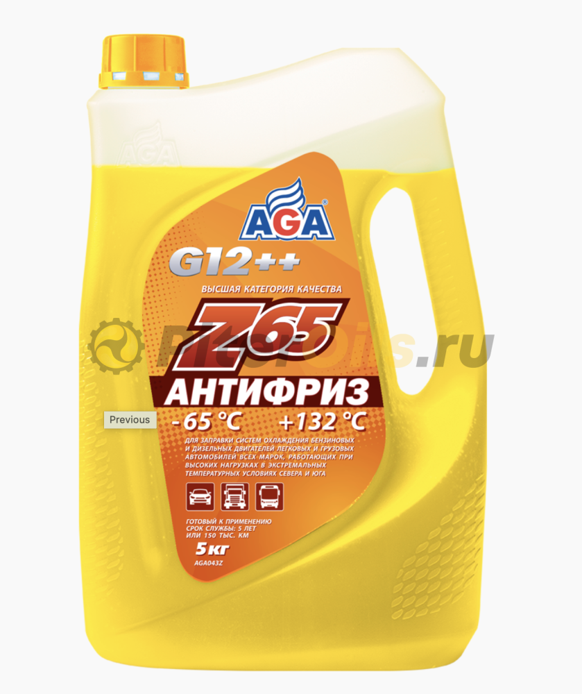 AGA-Z65 Антифриз -65С G12++ желтый 5 кг AGA043Z