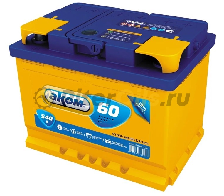 Аккумулятор АКОМ 6СТ600LA 60 А/ч обратная R+ 242x175x190 EN540 А 