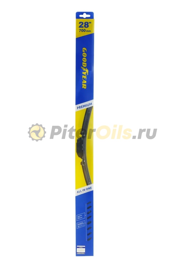 Бескаркасная щетка стеклоочистителя Goodyear PREMIUM 28"/70 cm всесезонная, 9 переходников GY000448