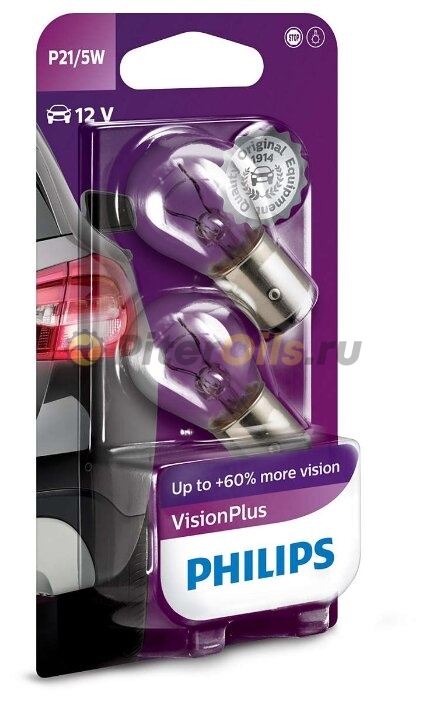 Philips VisionPlus 12499VPB2 +60% P21/5W 2 шт 
