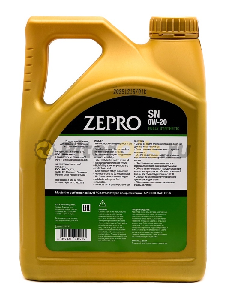IDEMITSU ZEPRO F-S SN 0W-20 (4л) 30011331-004 (Корея)