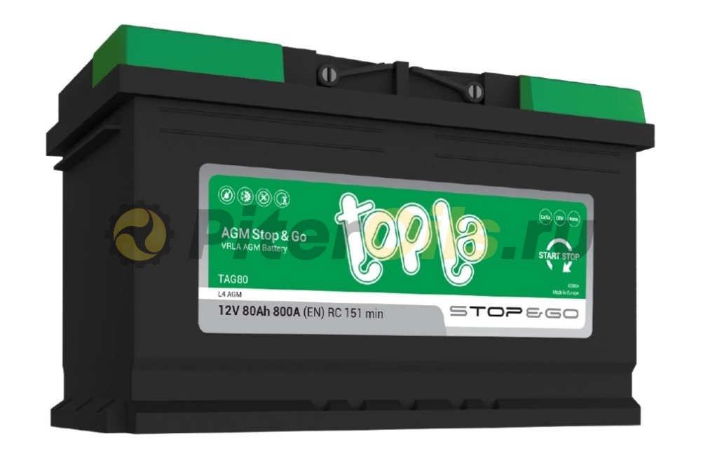 Аккумулятор TOPLA AGM 80Ah 800A об. пол (- +) 315x175x190