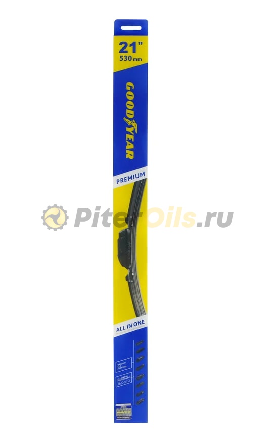 Бескаркасная щетка стеклоочистителя Goodyear PREMIUM 21"/53 cm всесезонная, 9 переходников GY000441
