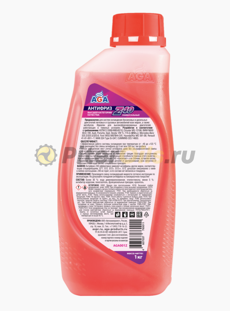 AGA-Z40 Антифриз -40С G12++ красный (1кг) AGA001Z