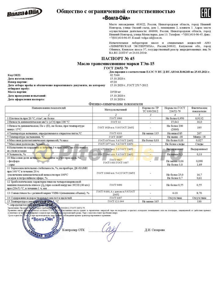 Волга-Ойл ТЭП-15В Нигрол (10л) 800912