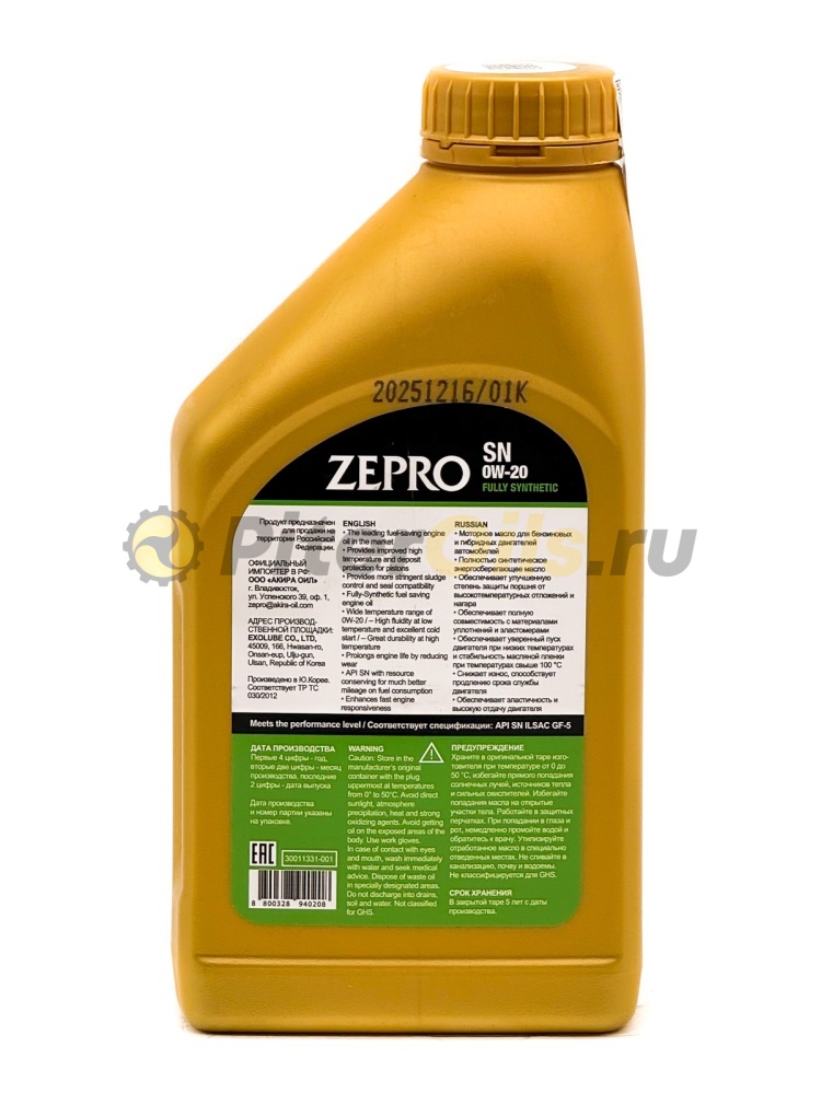 IDEMITSU ZEPRO F-S SN 0W-20 (1л) 30011331-001 (Корея)