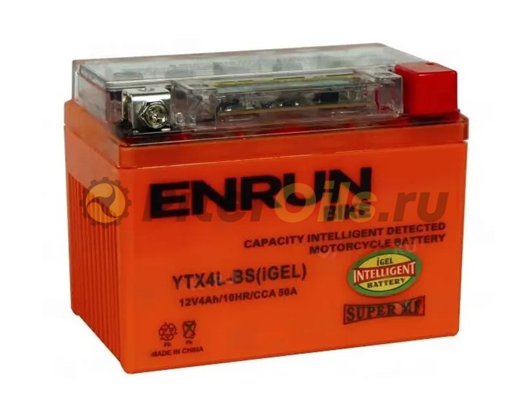 Аккумулятор ENRUN YTX4L-BS GEL 4Ah 50A обр. пол. (- +) 113x70x87