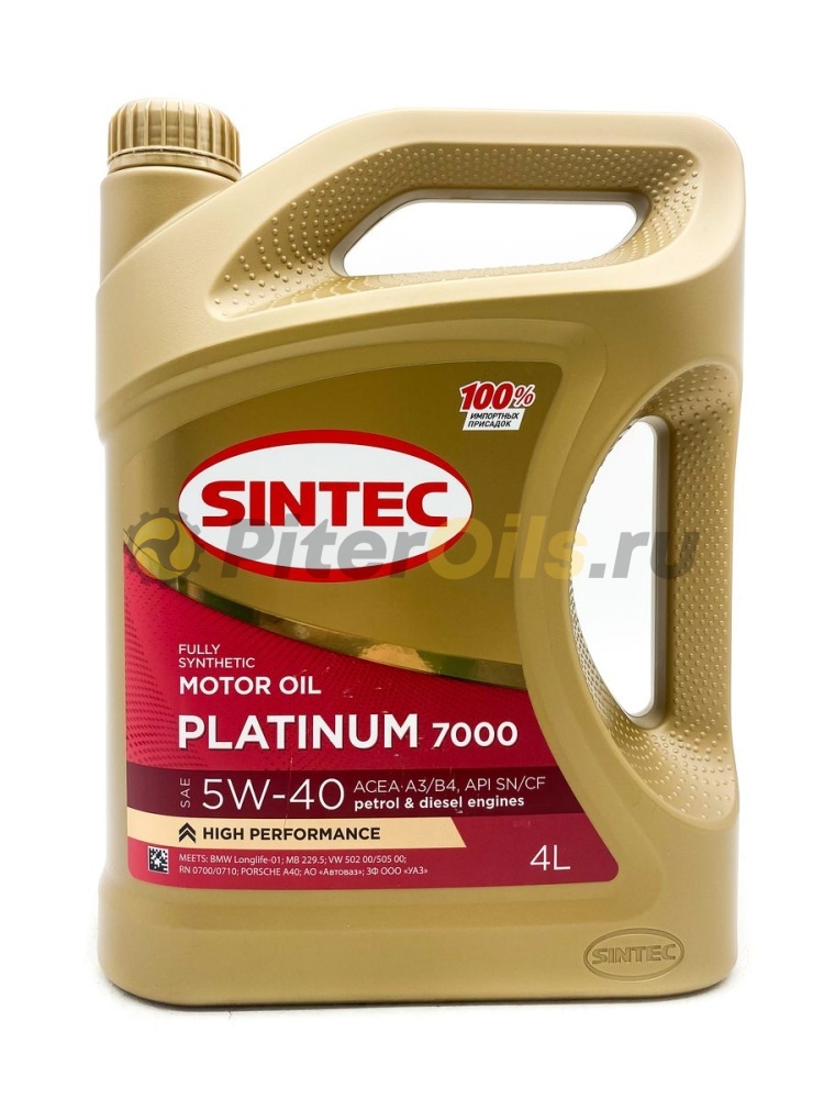 Sintec Platinum 7000 5W40 A3/B4 SN/CF (4л) 801941/600139